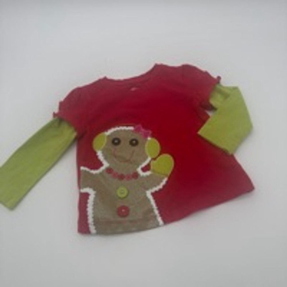 JK Top Size 18M Red and Green Long Sleeve Gingerbread